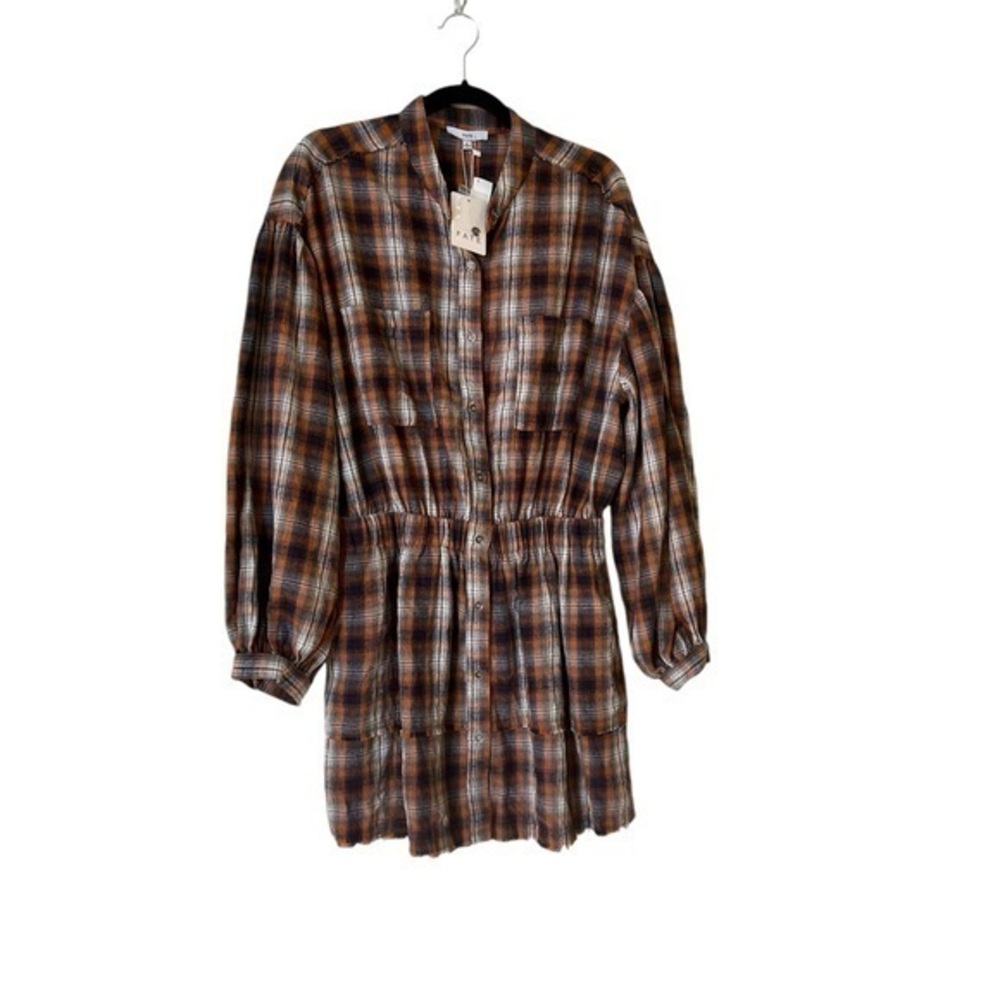 NWT! FATE long sleeve flannel plaid button-down dress with raw edges
